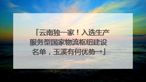 云南独一家！入选生产服务型国家物流枢纽建设名单，玉溪有何优势→
