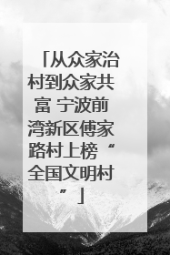 从众家治村到众家共富 宁波前湾新区傅家路村上榜“全国文明村”